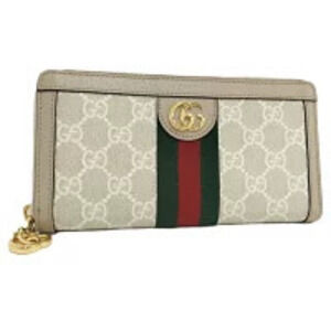 GUCCI Round Zip Long Wallet Ophidia GG Marmont Supreme Leather Beige